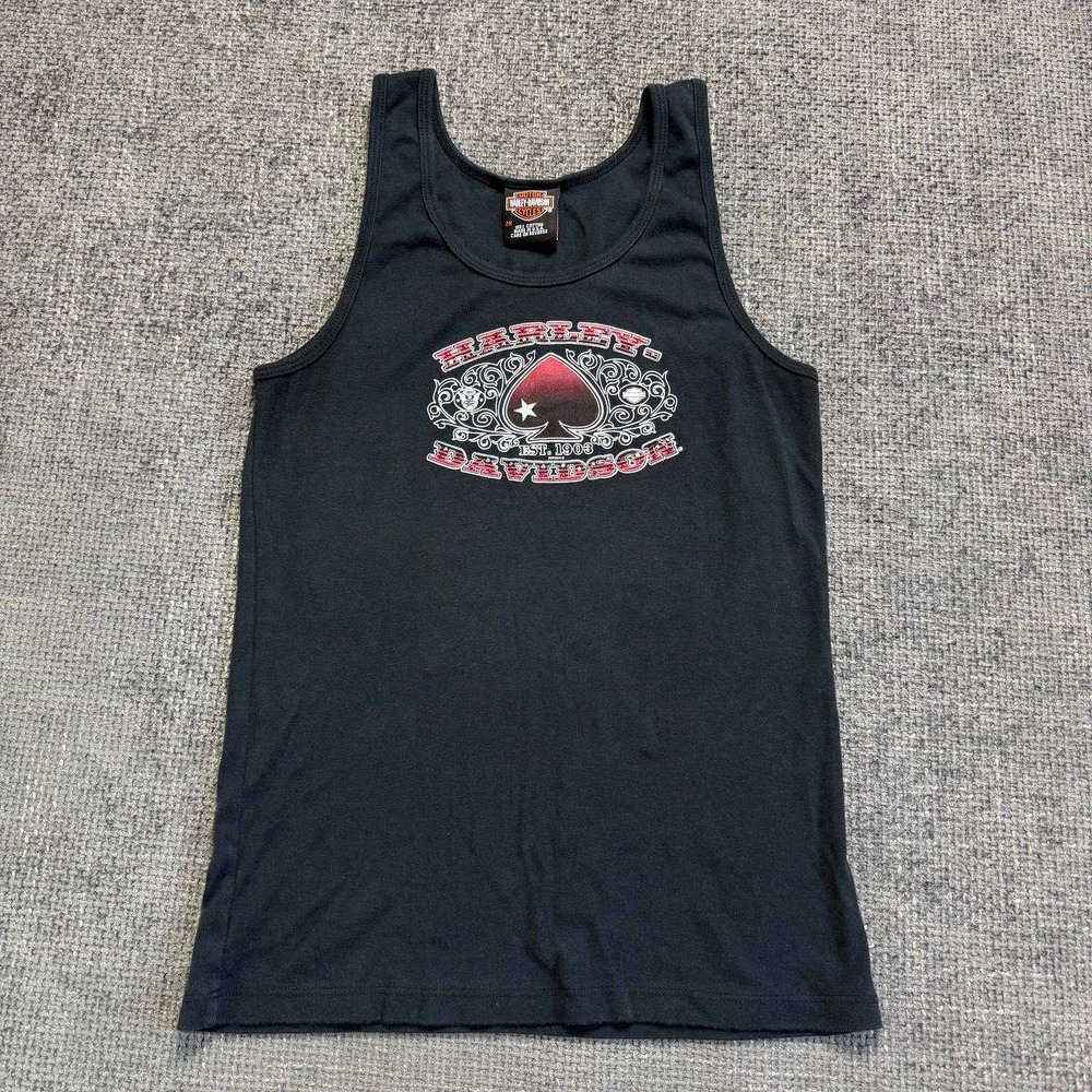 Harley Davidson Tank Top Women 2X Black Spade Rhinestone Graphic 2008 USA